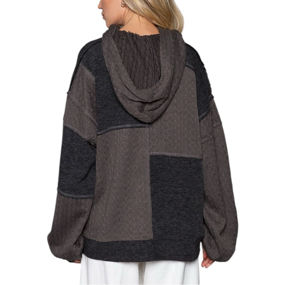 180. Black / Graphite Patchwork Oversized Hoodie NEW - Picture 4 of 4